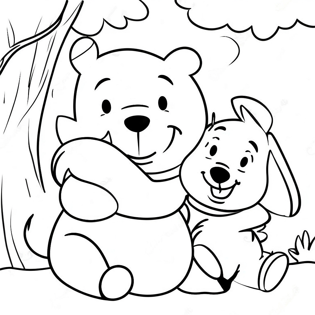 Winnie the Pooh with Friends Thanksgiving Coloring Page | Winnie the Pooh Thanksgiving coloring page