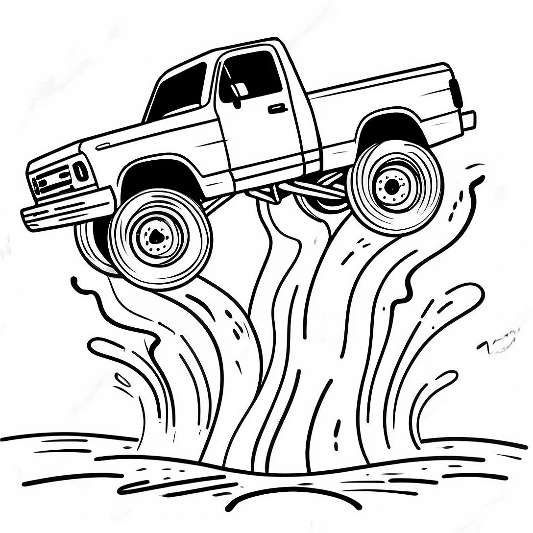 Monster Mud Truck Splashing Through Puddles Coloring Page | Mud Truck Off Road coloring page