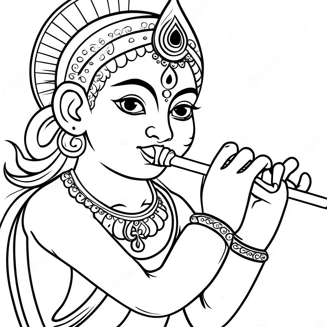Krishna Playing Flute Coloring Page | Krishna coloring page