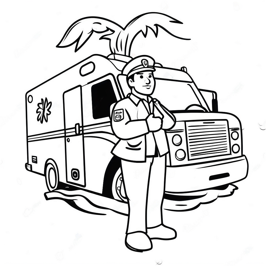 EMT Paramedic in Action Coloring Page | EMT coloring page