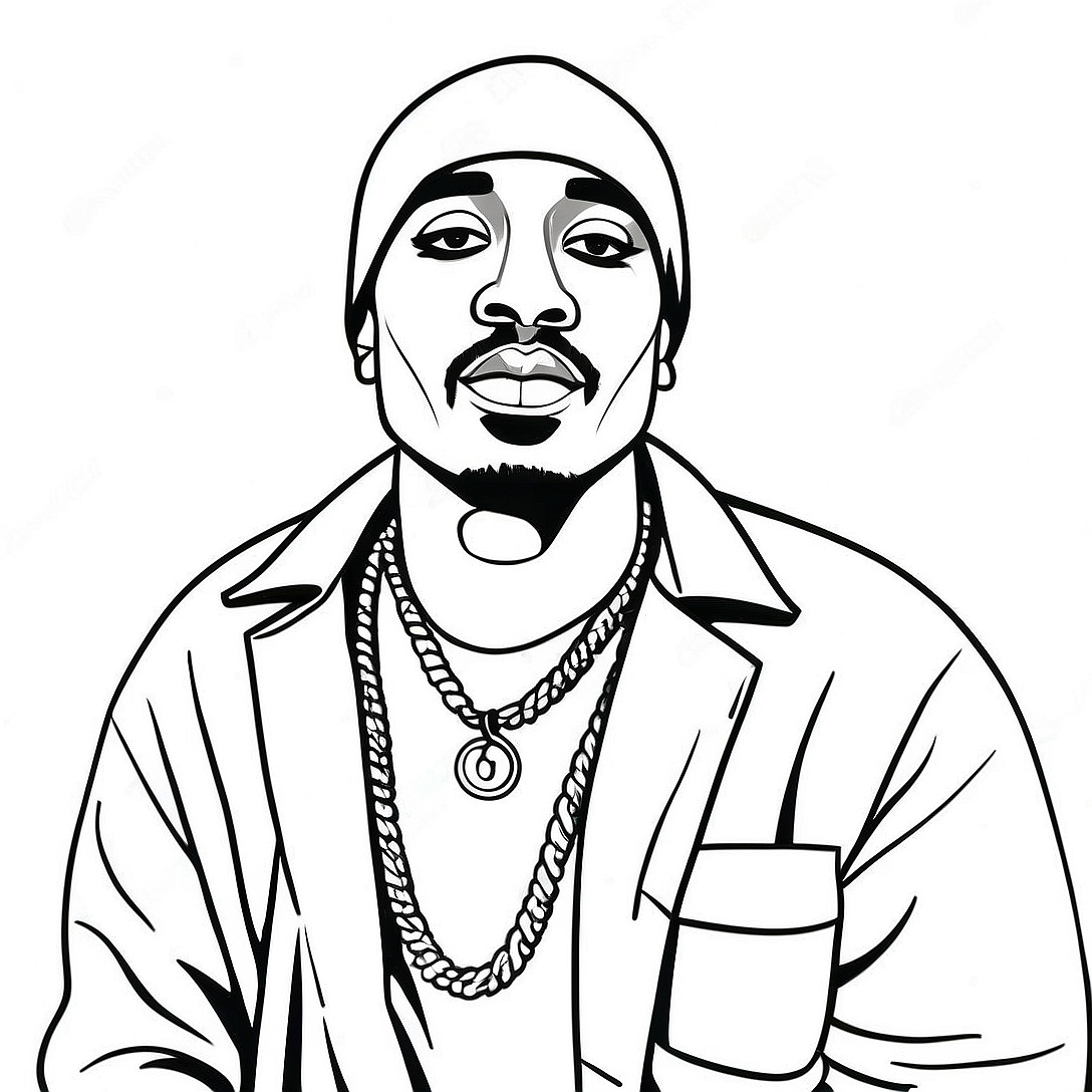 Tupac in a Stylish Outfit Coloring Page | Tupac coloring page