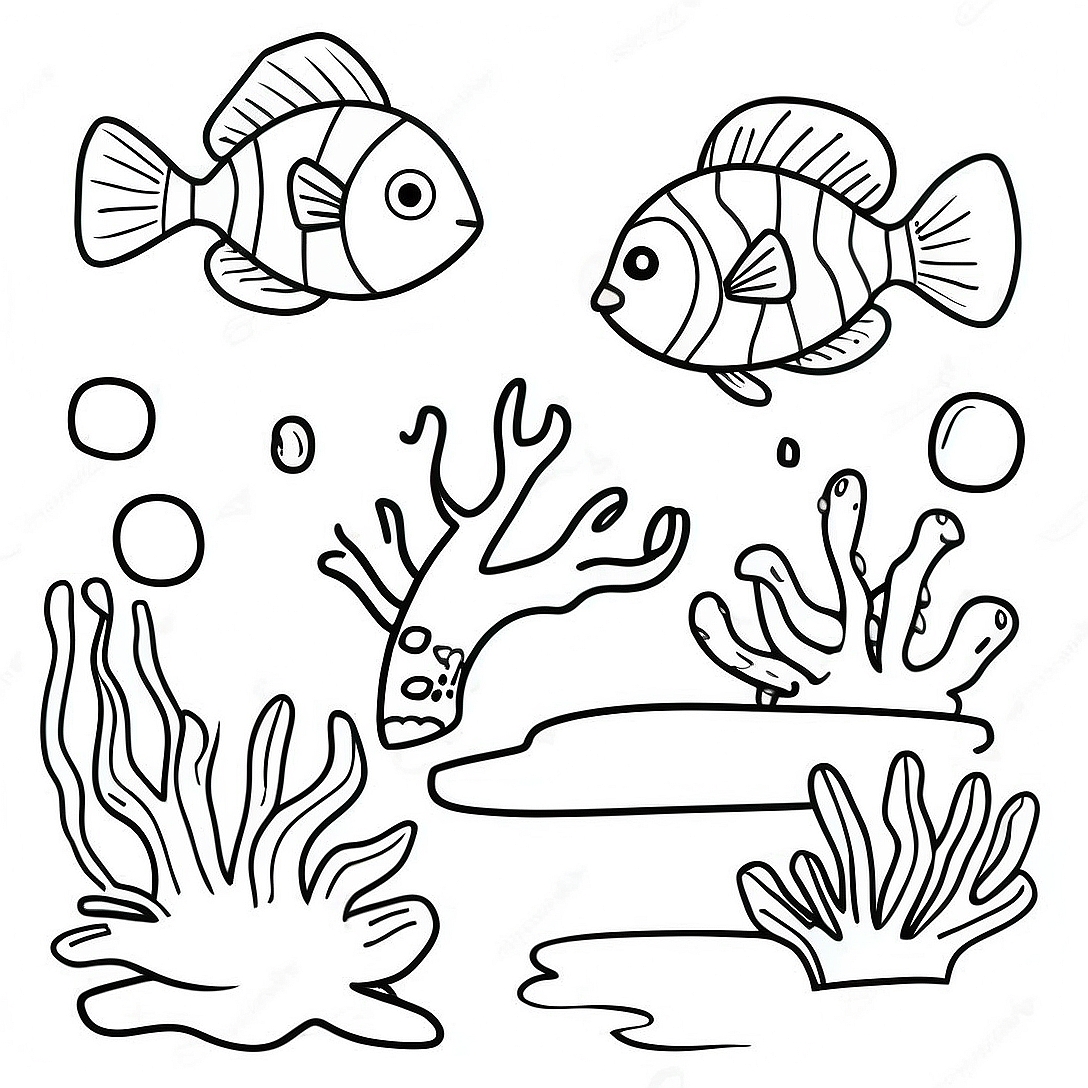 Colorful Coral Reef Coloring Page | Underwater Ocean coloring page