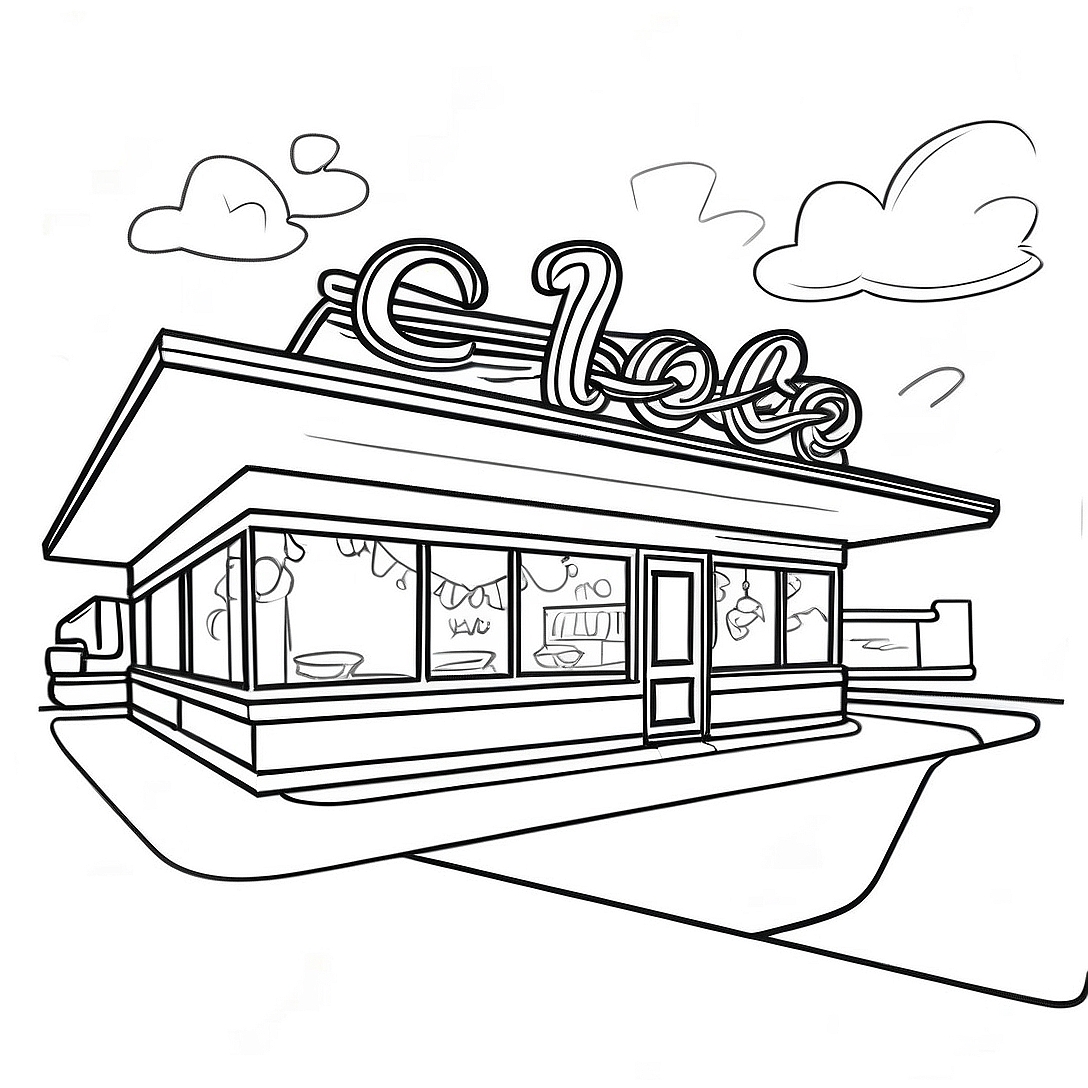 1950's Vintage Diner Coloring Page | 1950's Retro coloring page