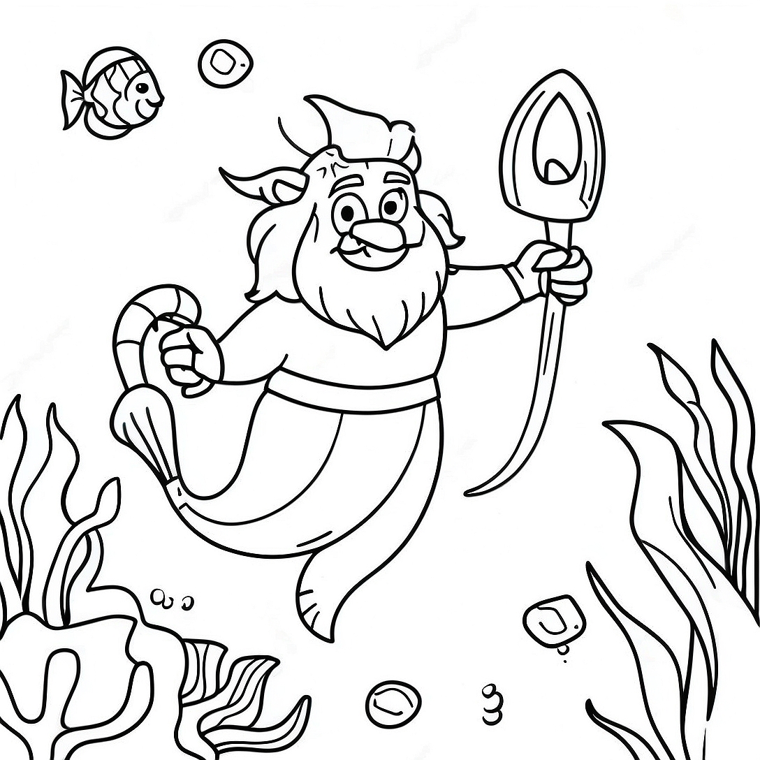 Majestic King Triton Underwater Scene Coloring Page | King Triton coloring page