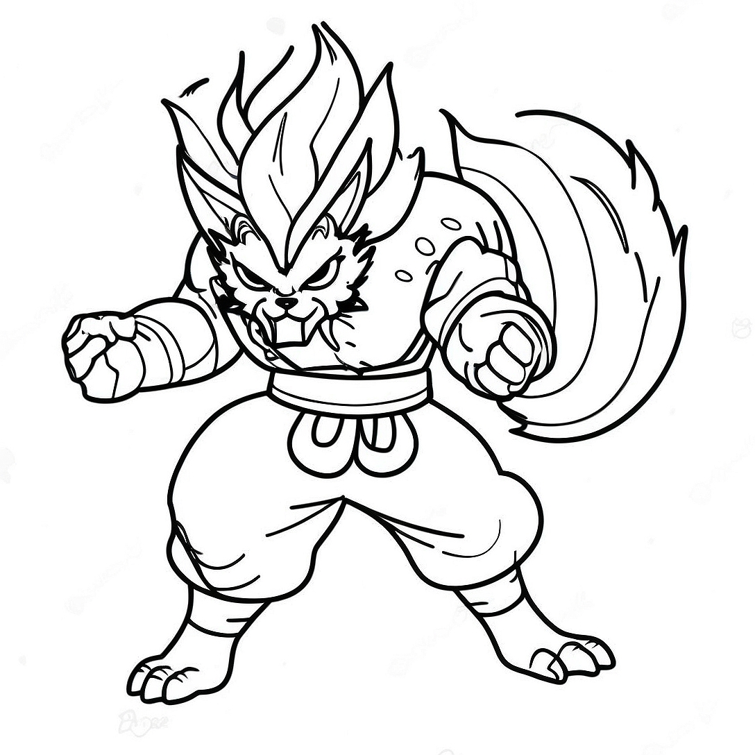 Kurama in Battle Pose Coloring Page | Kurama coloring page