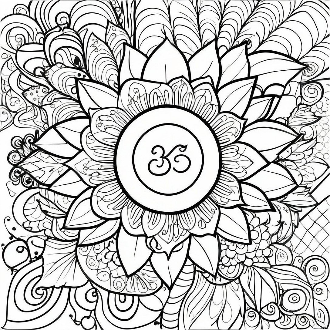 Bohemian Sunflower Mandala Coloring Page | Bohemian Sunflower for Adults coloring page