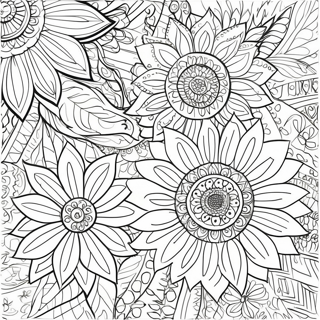 Intricate Bohemian Sunflower Design Coloring Page | Bohemian Sunflower for Adults coloring page