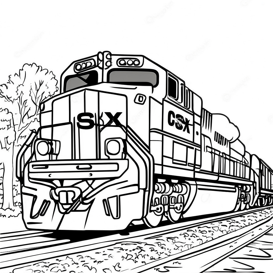 Colorful CSX Freight Train Coloring Page | CSX Train coloring page