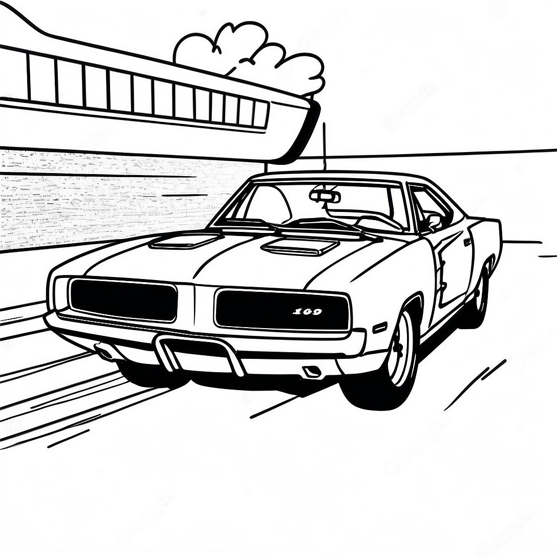 1969 Dodge Charger Racing Action Coloring Page | 1969 Dodge Charger coloring page