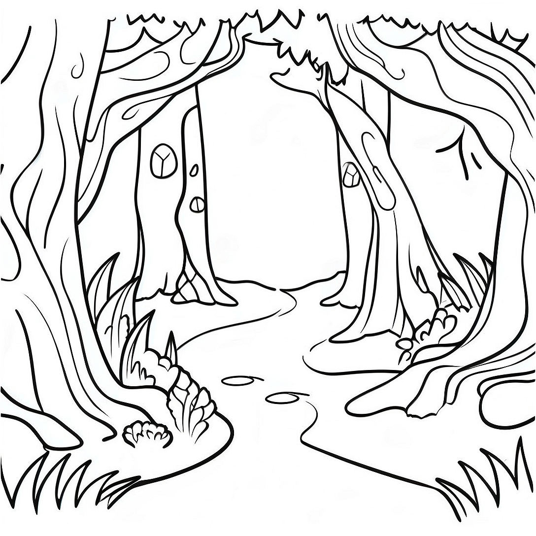 Magical Enchanted Forest Coloring Page | Forest coloring page