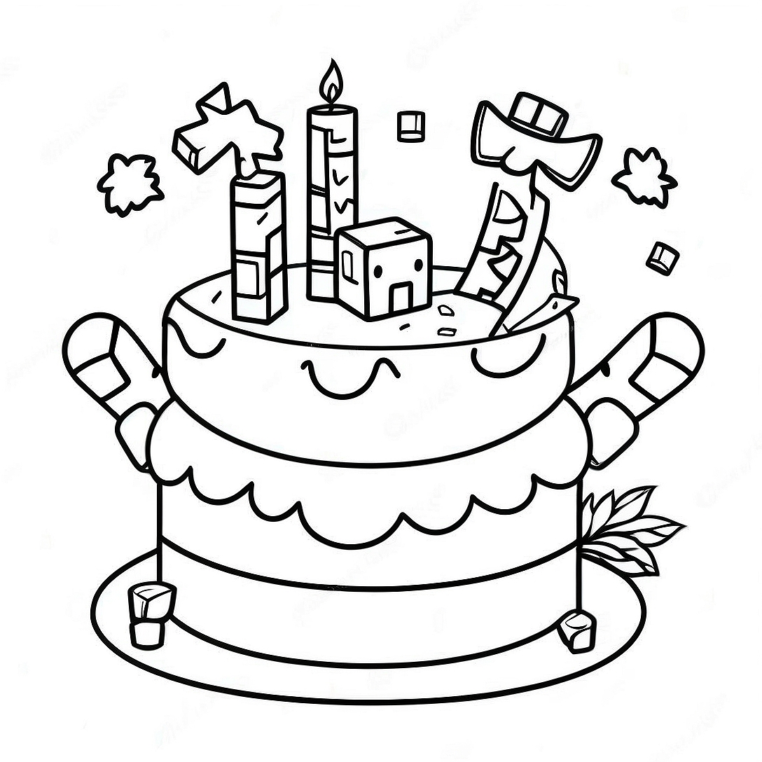 Minecraft Birthday Cake Coloring Page | Minecraft Birthday coloring page