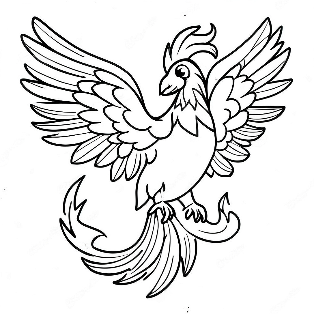 Phoenix Rising from Flames Coloring Page | Phoenix for Adults coloring page