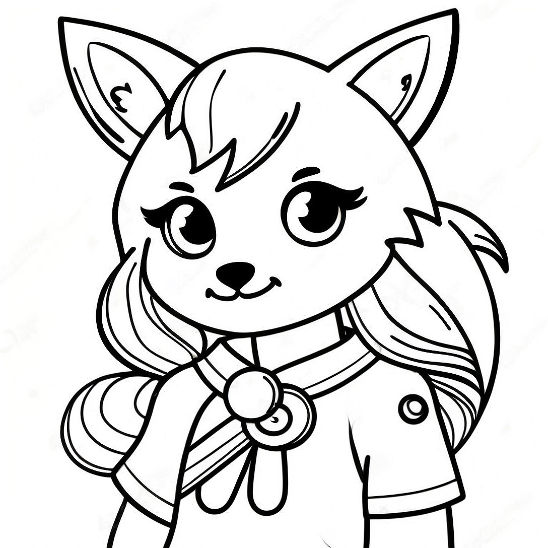 Adventurous Fox Anime Girl Coloring Page | Fox Anime Girl coloring page