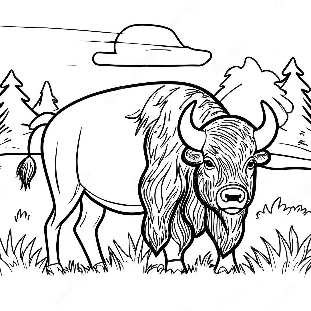 Majestic Bison in Yellowstone Coloring Page | Yellowstone coloring page