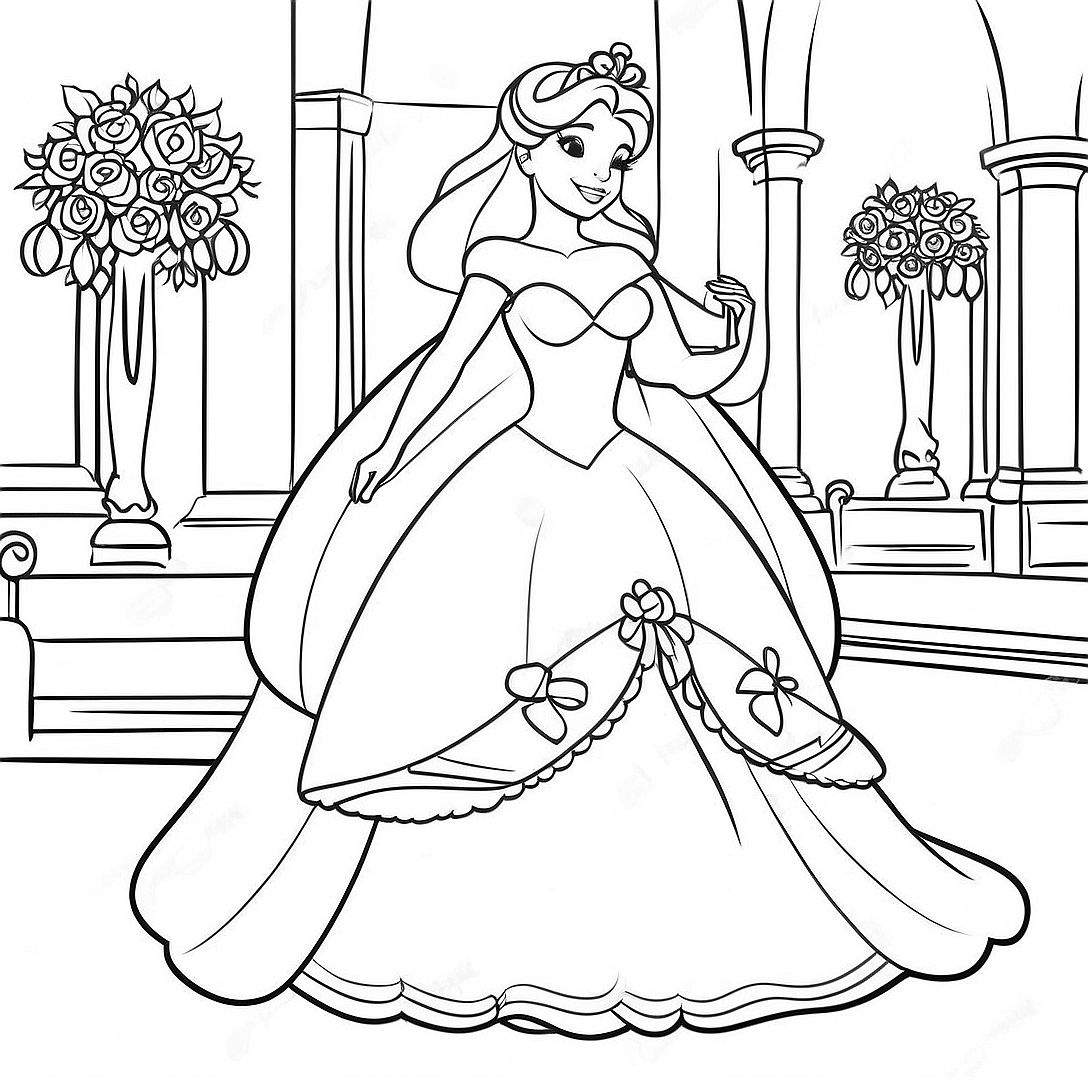 Elegant Disney Princess Wedding Coloring Page | Disney Wedding coloring page