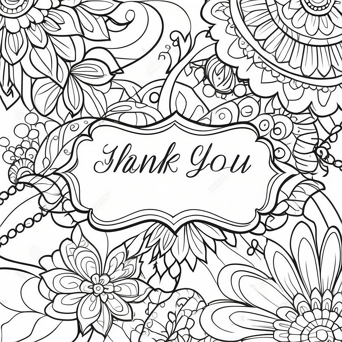 Elegant Thank You Cards Coloring Page | Thank You for Adults coloring page