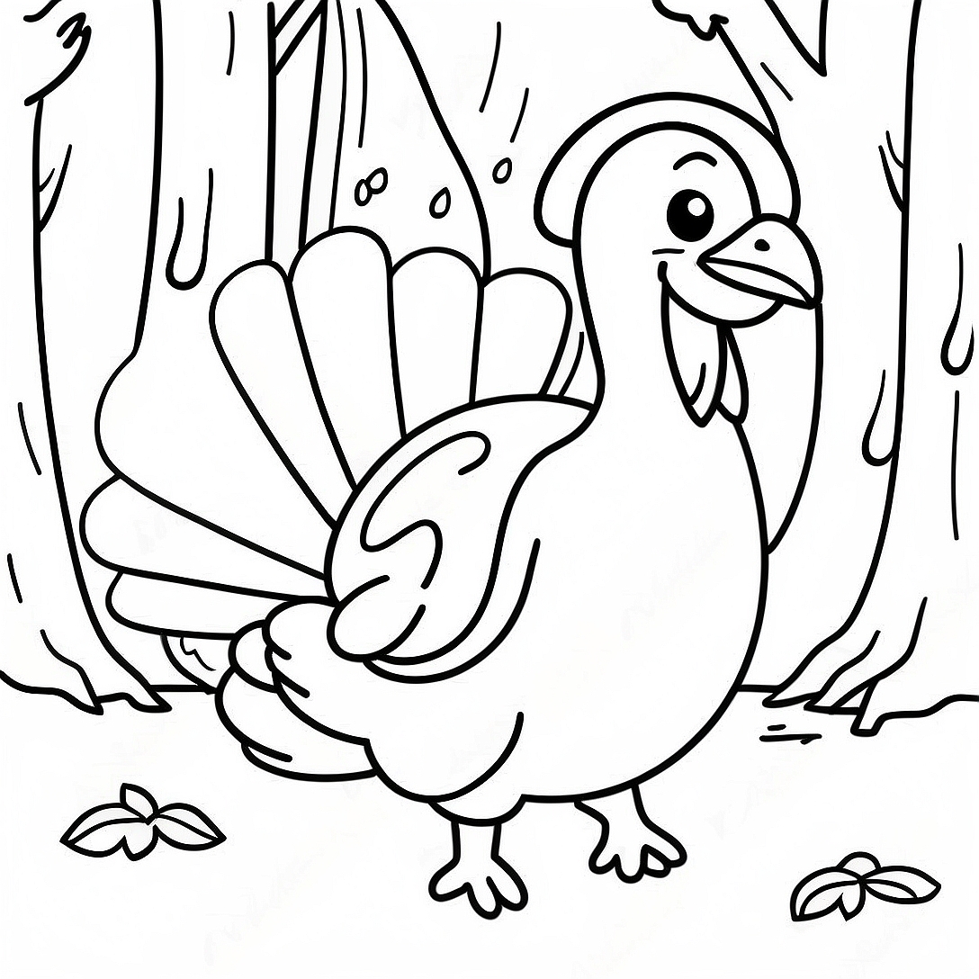 Realistic Turkey in Forest Coloring Page | Turkey Hunting coloring page