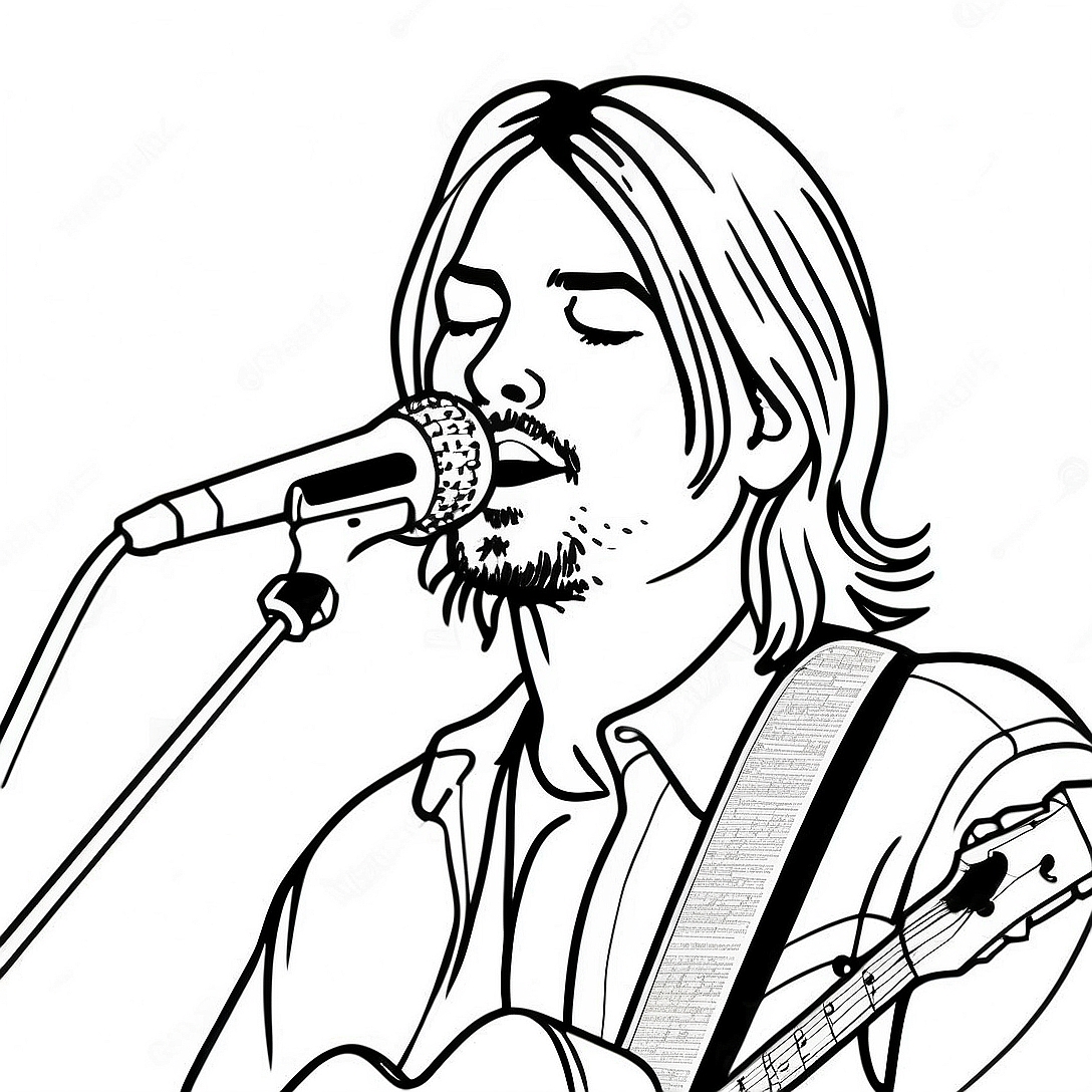 Kurt Cobain Singing Coloring Page | Nirvana coloring page