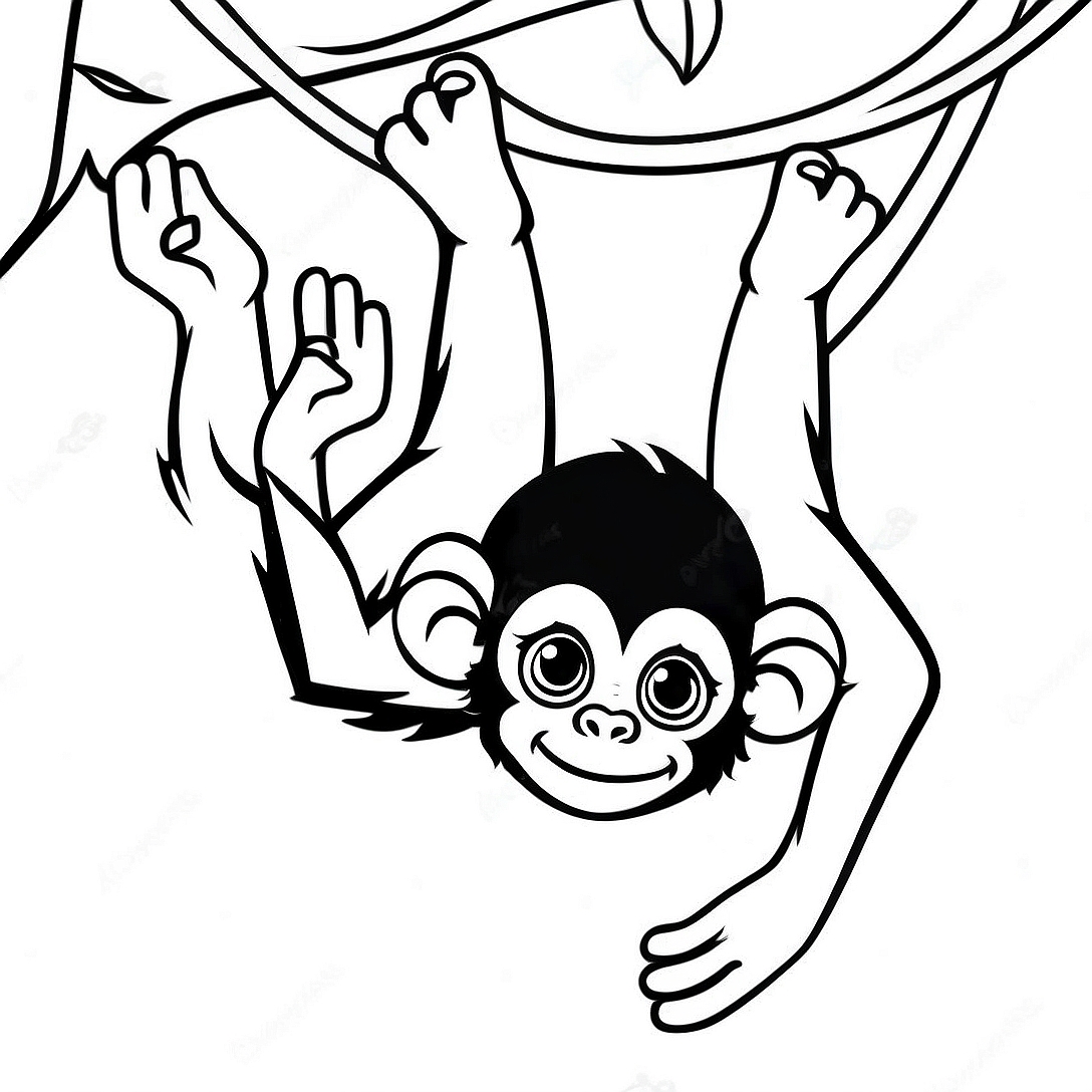 Playful Spider Monkey Hanging Upside Down Coloring Page | Spider Monkey coloring page