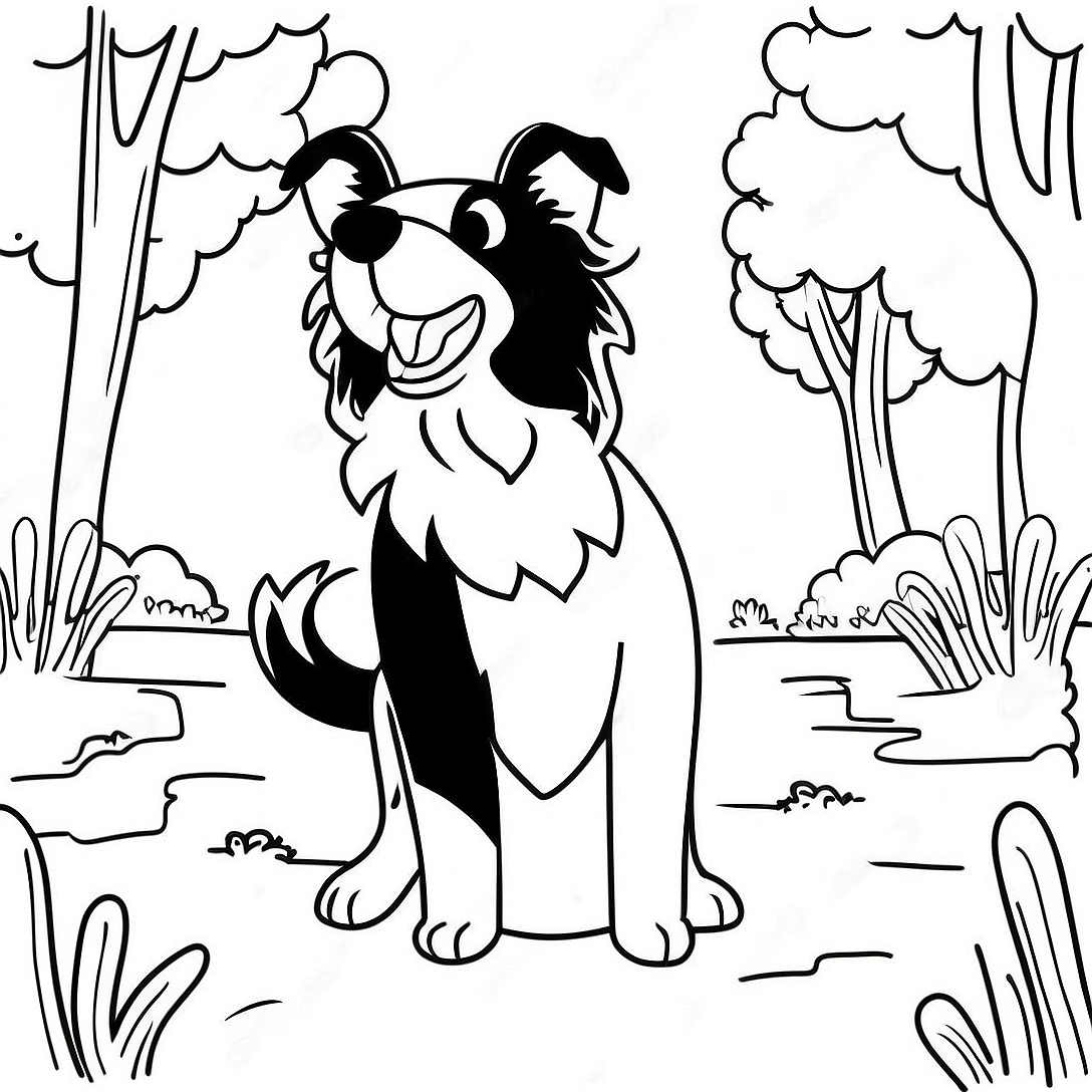 Playful Border Collie in the Park Coloring Page | Border Collie coloring page