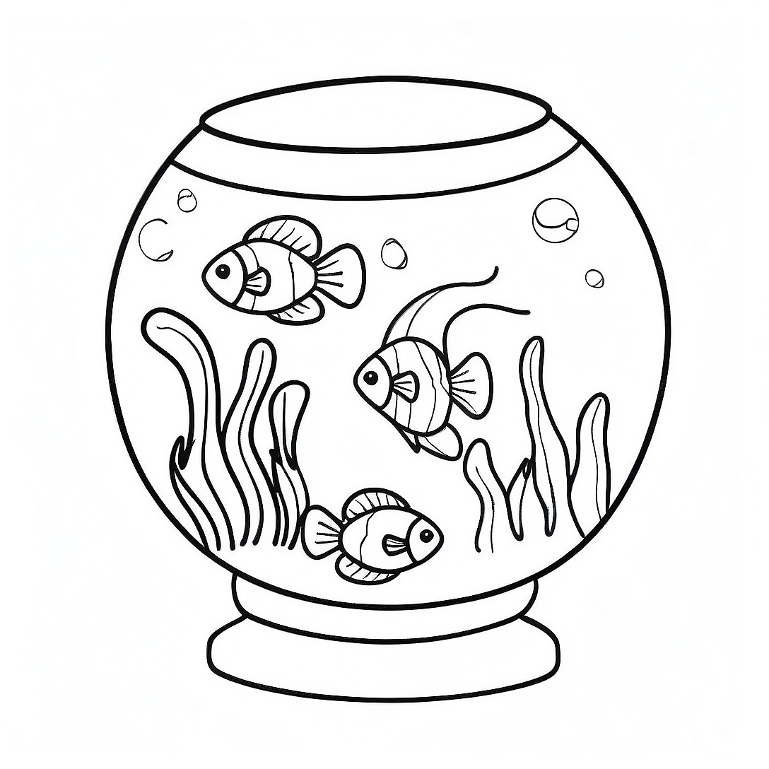 Fish Bowl with Colorful Fish Coloring Page | Fish Bowl coloring page