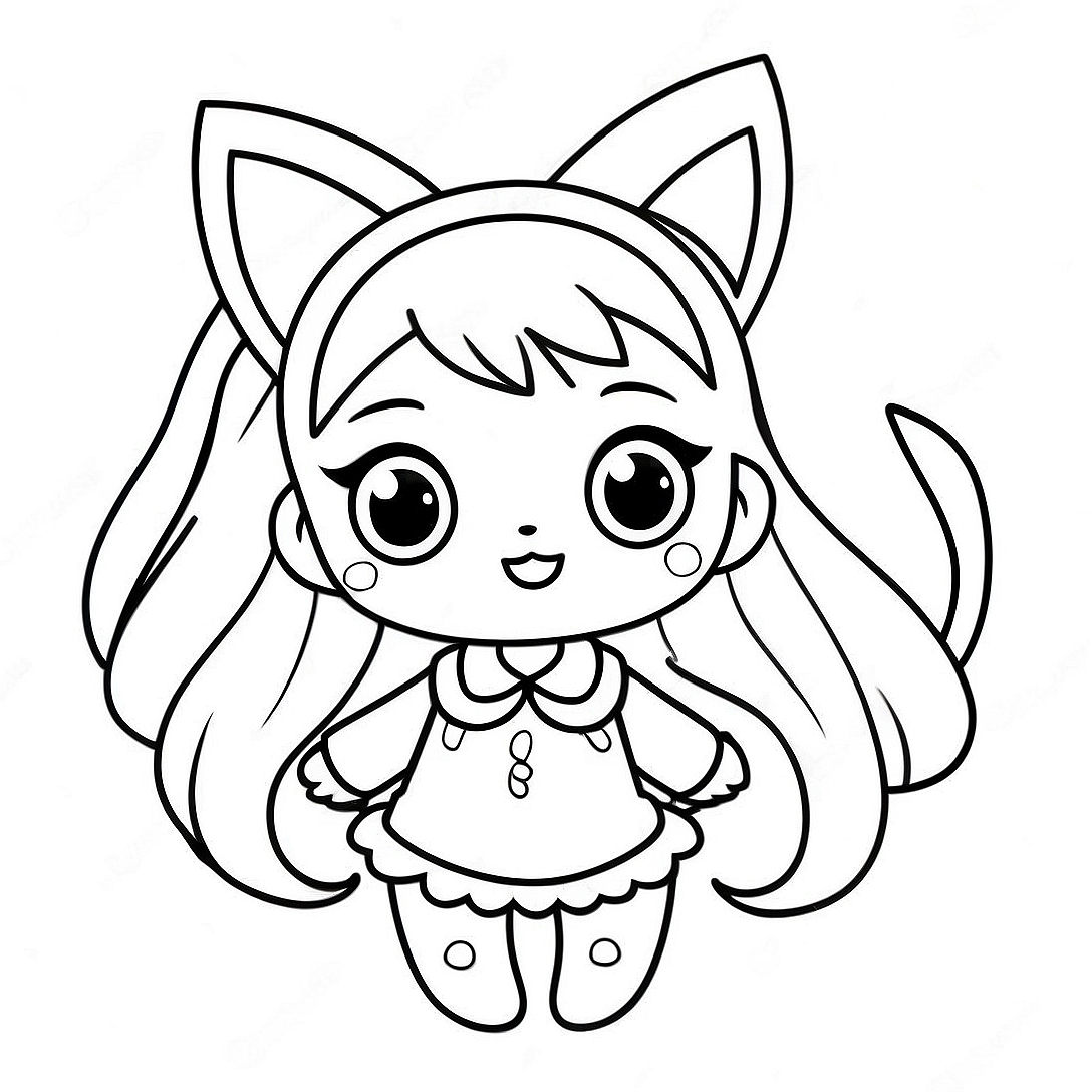 Cute Miku with Cat Ears Coloring Page | Miku coloring page