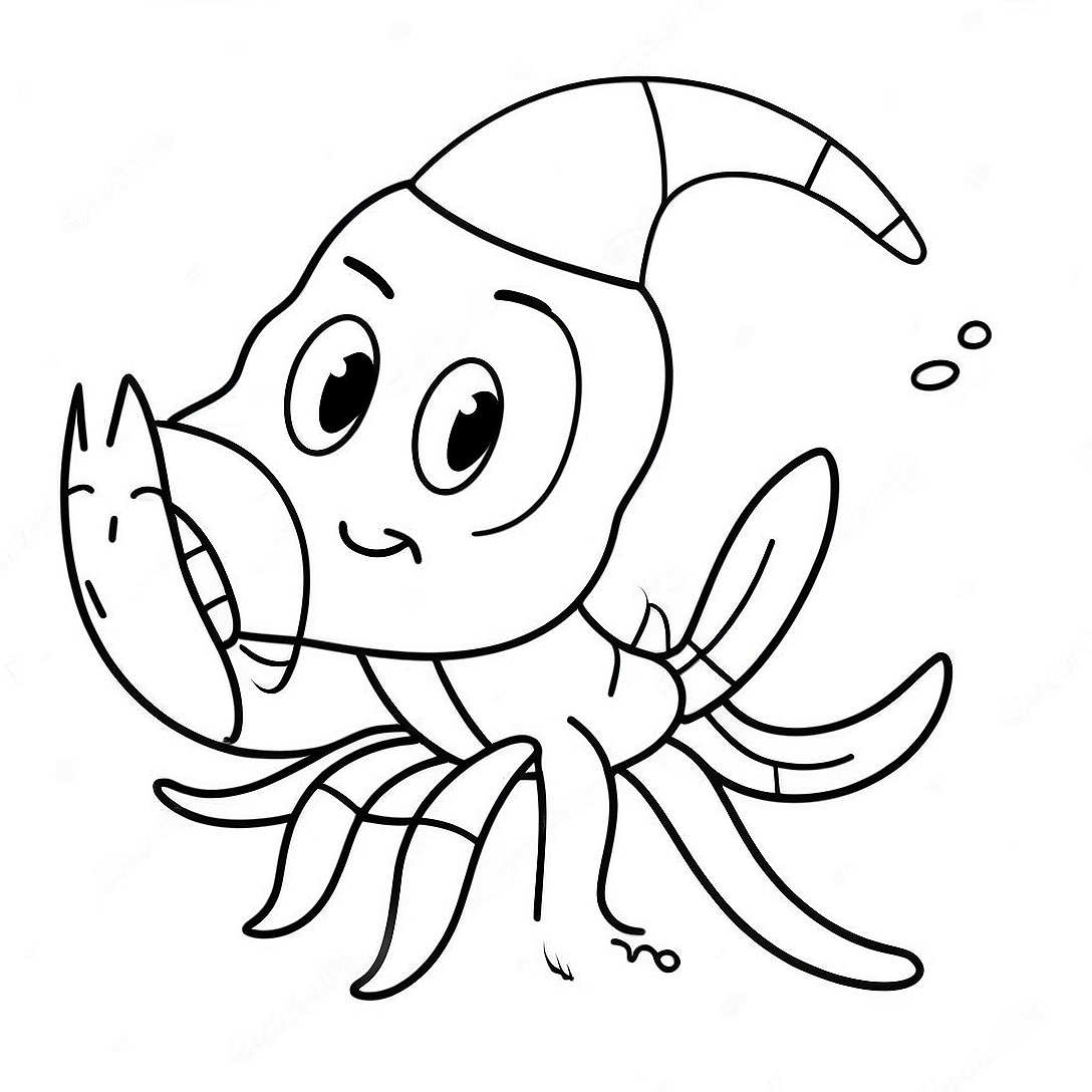 Cute Cartoon Shrimp Coloring Page | Shrimp coloring page