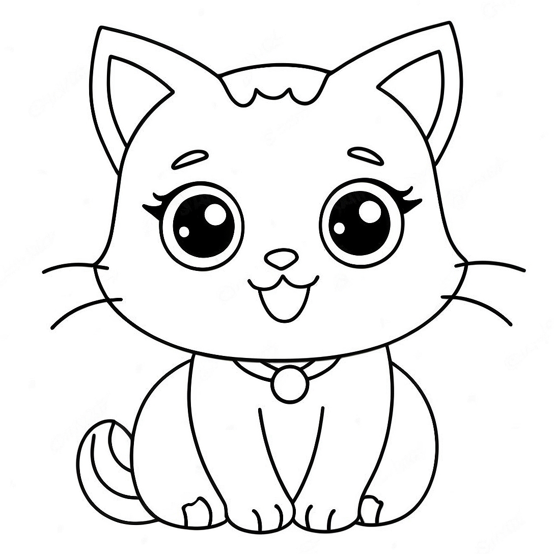 Cute Cat Girl with Big Eyes Coloring Page | Cat Girl coloring page
