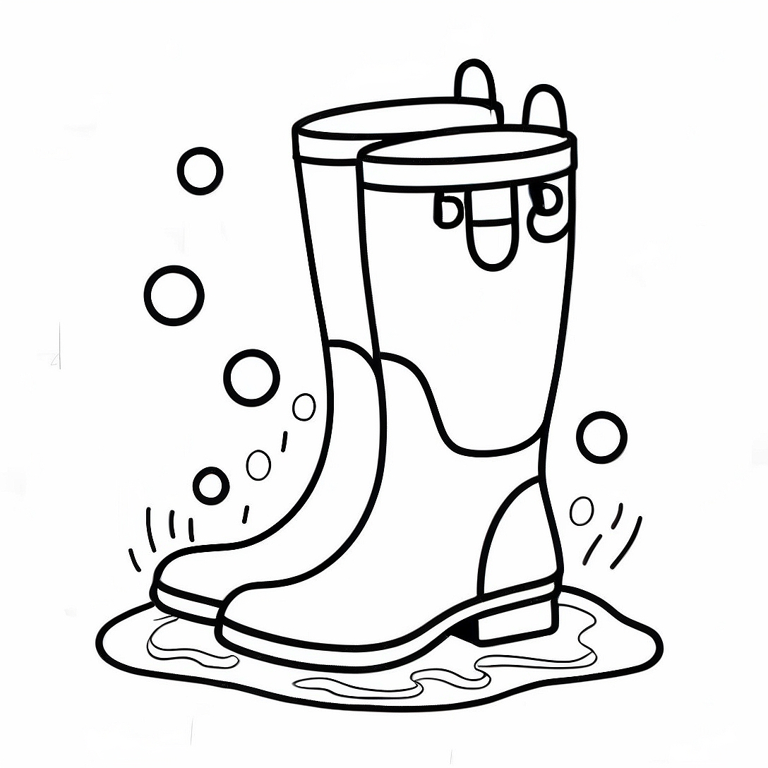 Colorful Rain Boots in Puddle Coloring Page | Rain Boots coloring page