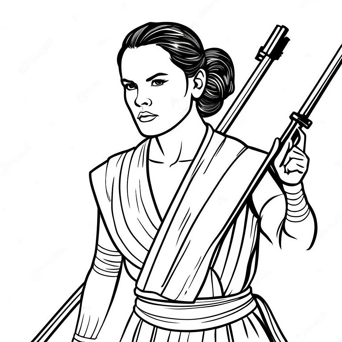 Rey in Action Coloring Page | Rey coloring page