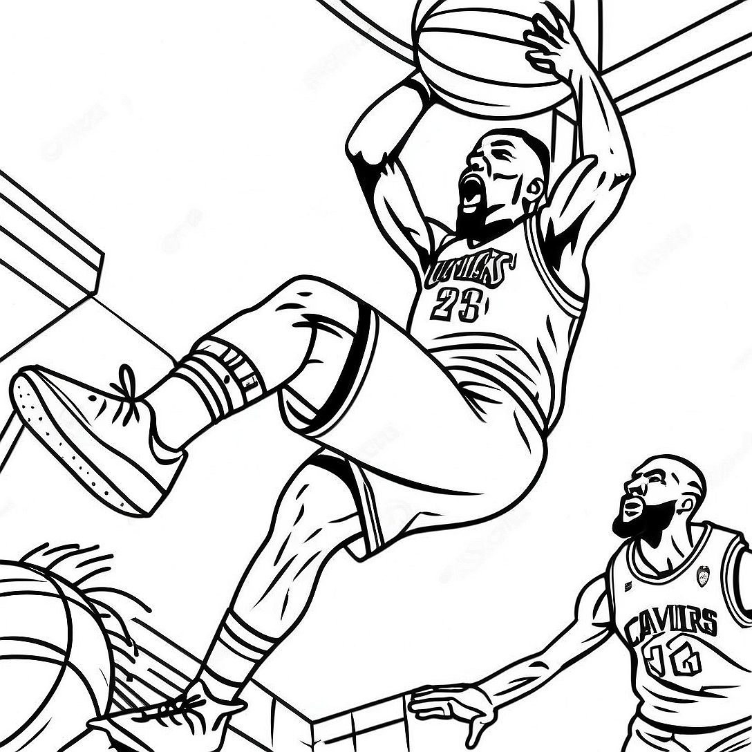 Cleveland Cavaliers Player Dunking Coloring Page | Cleveland Cavaliers coloring page