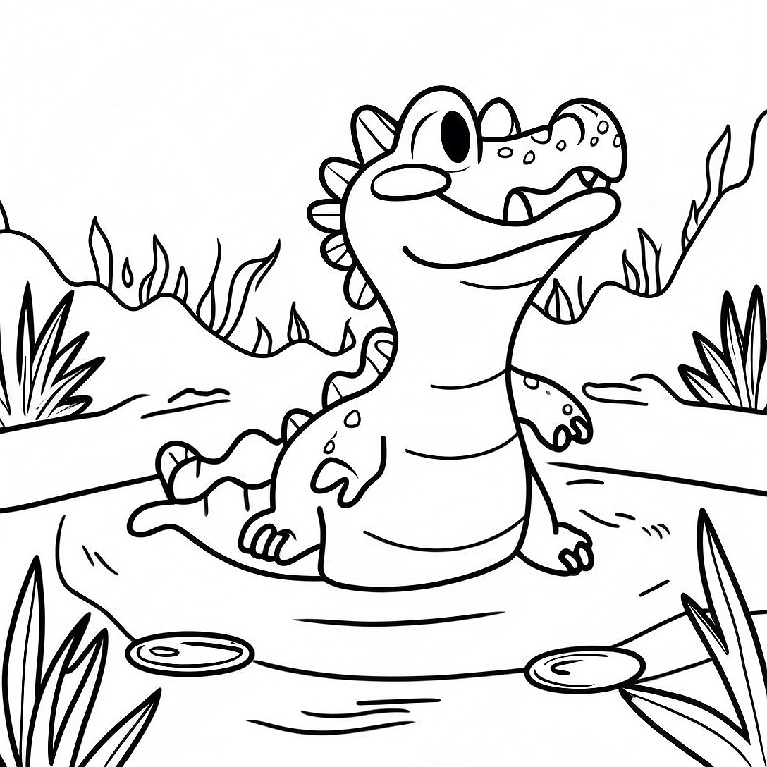 Angry Crocodile in the Swamp Coloring Page | Scary Crocodile coloring page