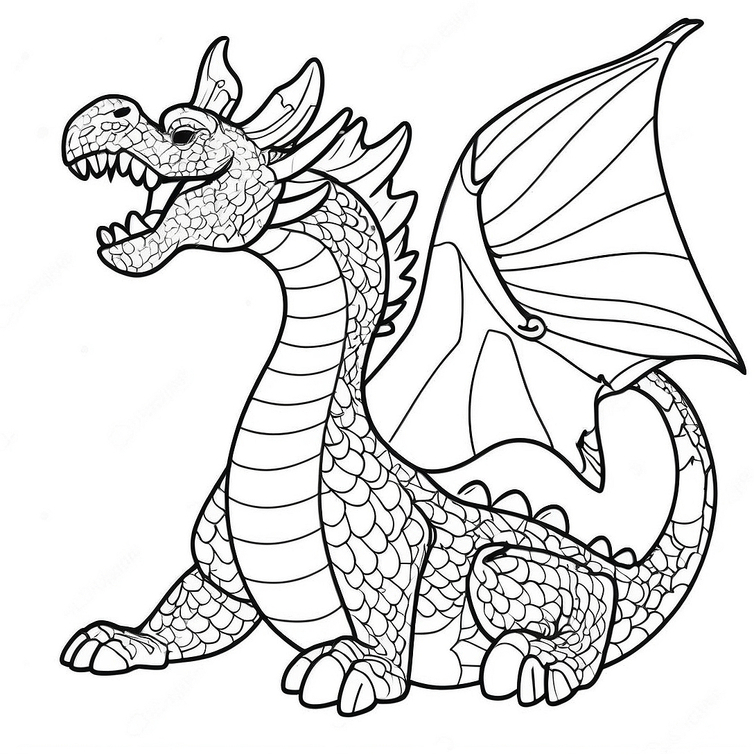 Majestic Fire-Breathing Dragon Coloring Page | Mythical Dragon for Adults coloring page