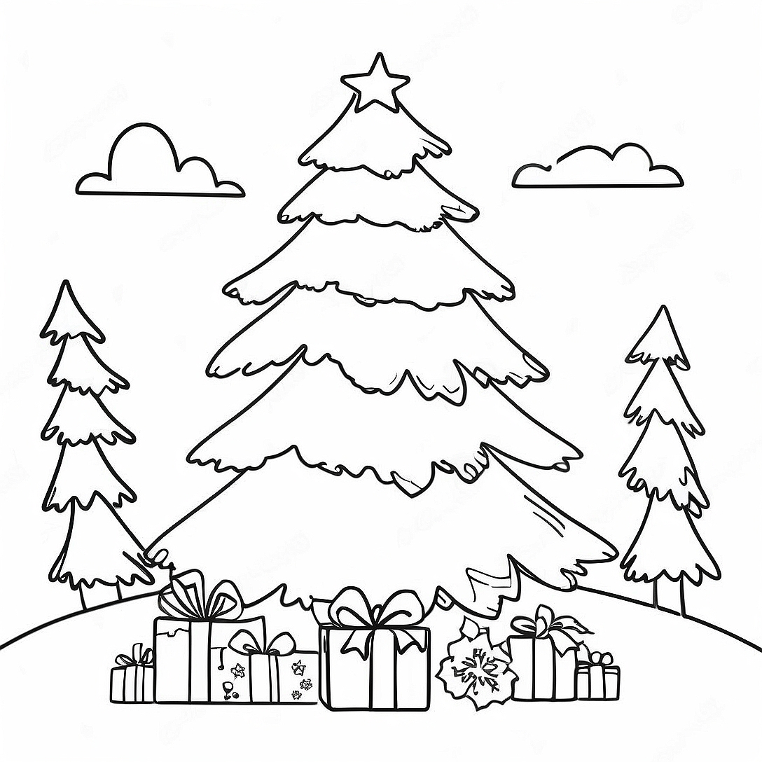 Country Christmas Tree Coloring Page | Country Christmas coloring page