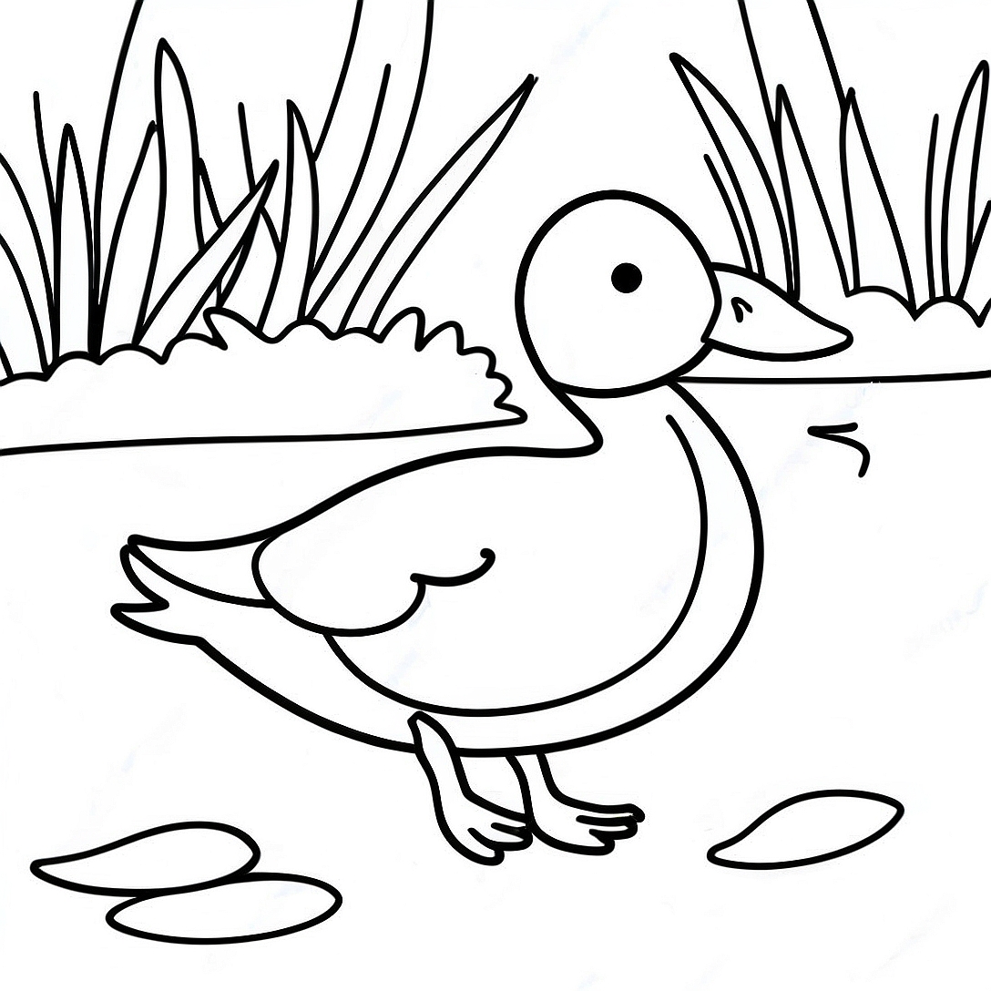 Colorful Mallard Duck in Pond Coloring Page | Mallard Duck coloring page