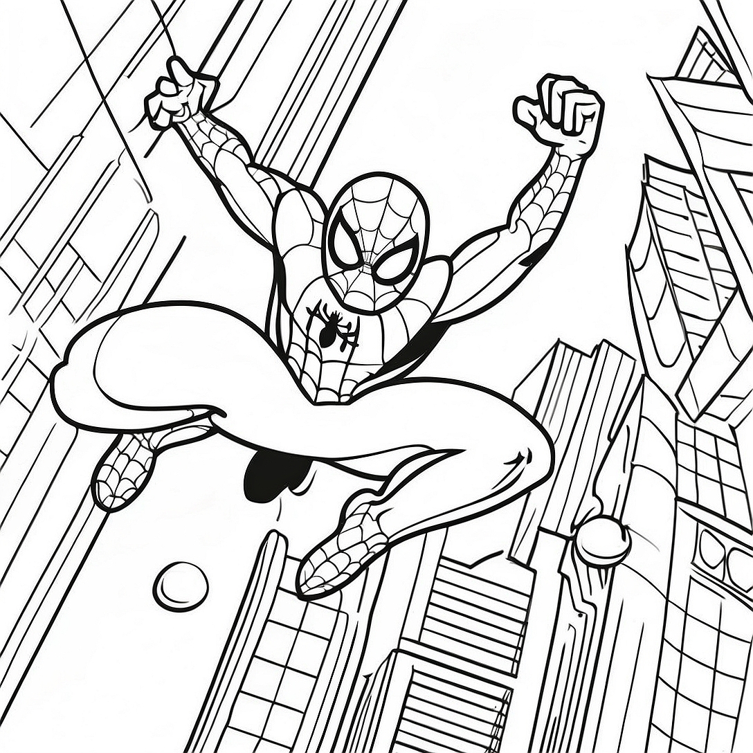 Spider-Man Swinging Through the City Coloring Page | Spectacular Spider Man coloring page