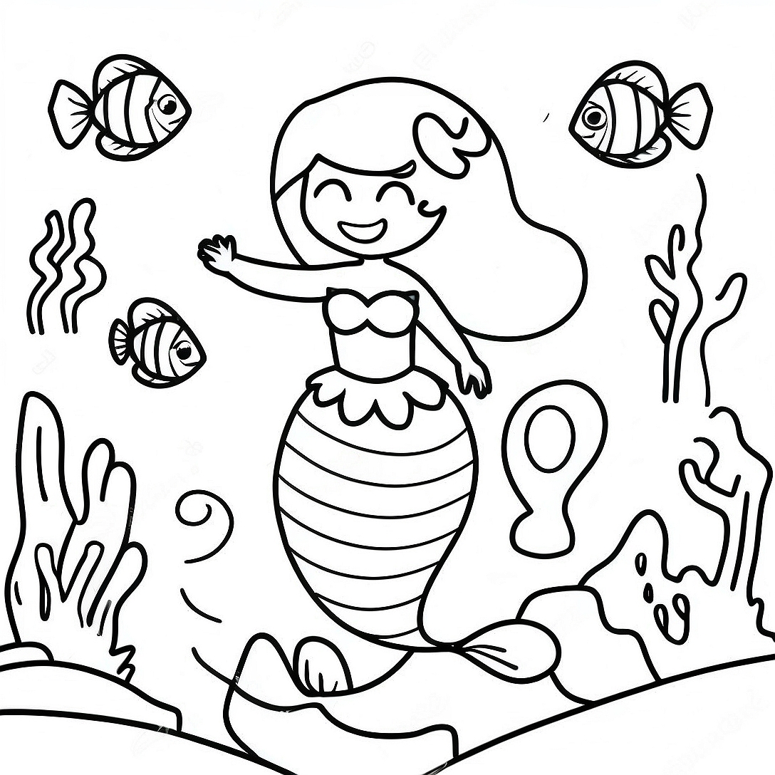 Colorful Coral Reef Little Mermaid Coloring Page | Little Mermaid coloring page