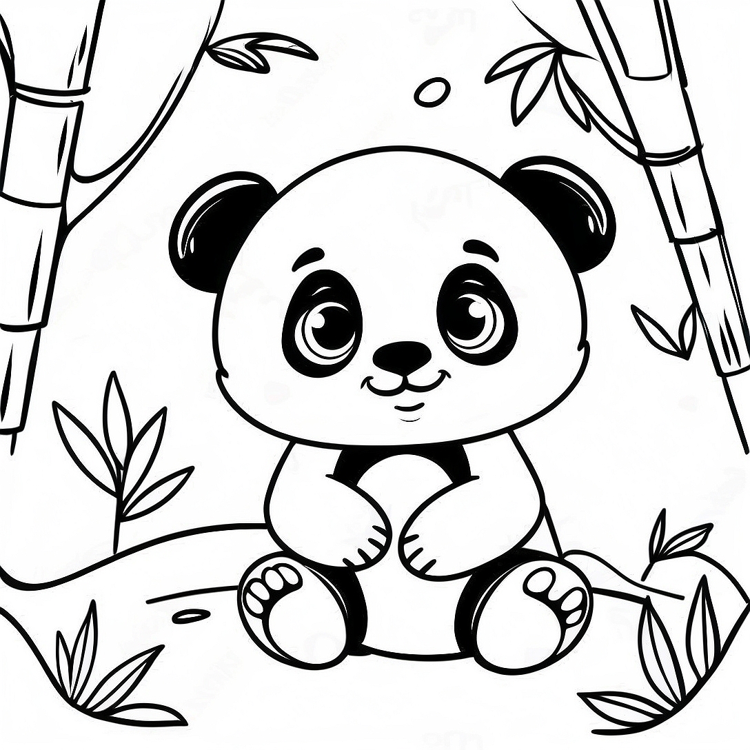 Cute Baby Panda in a Bamboo Forest Coloring Page | Baby Panda coloring page