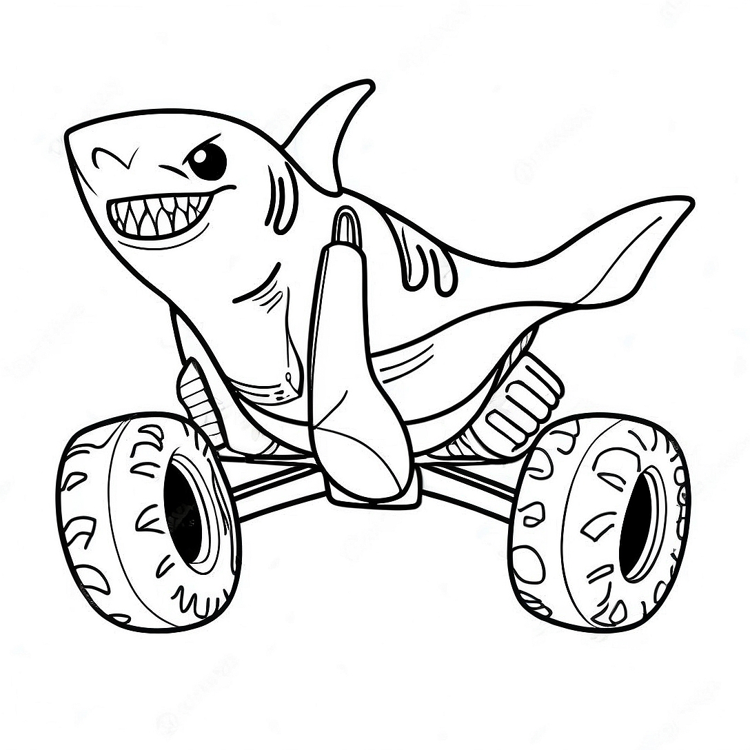 Shark Monster Truck Racing Coloring Page | Shark Monster Truck coloring page