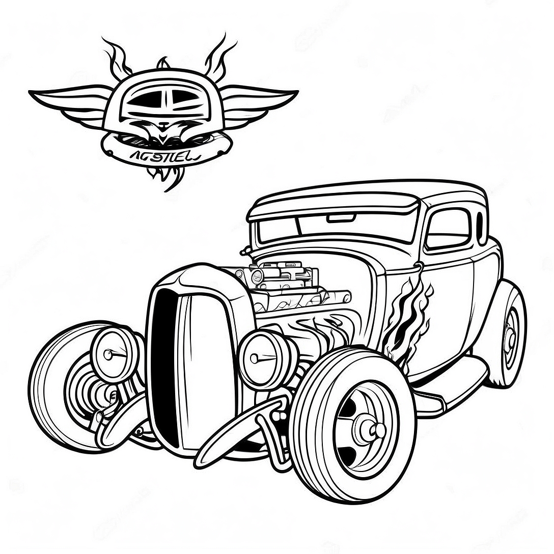 Vintage Hot Rod with Flames Coloring Page | Hot Rod coloring page