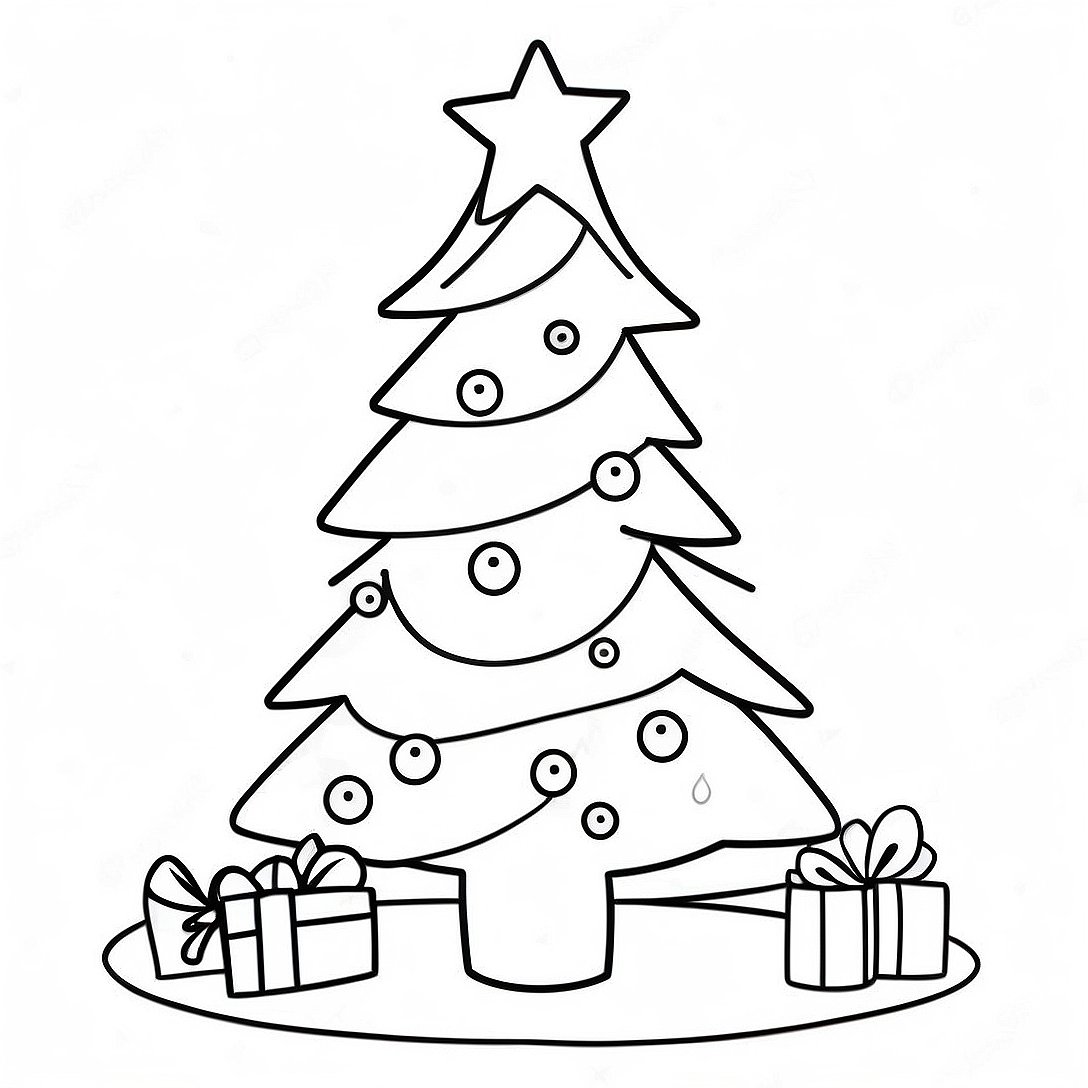 Easy Cute Christmas Tree Coloring Page | Easy Cute Christmas coloring page