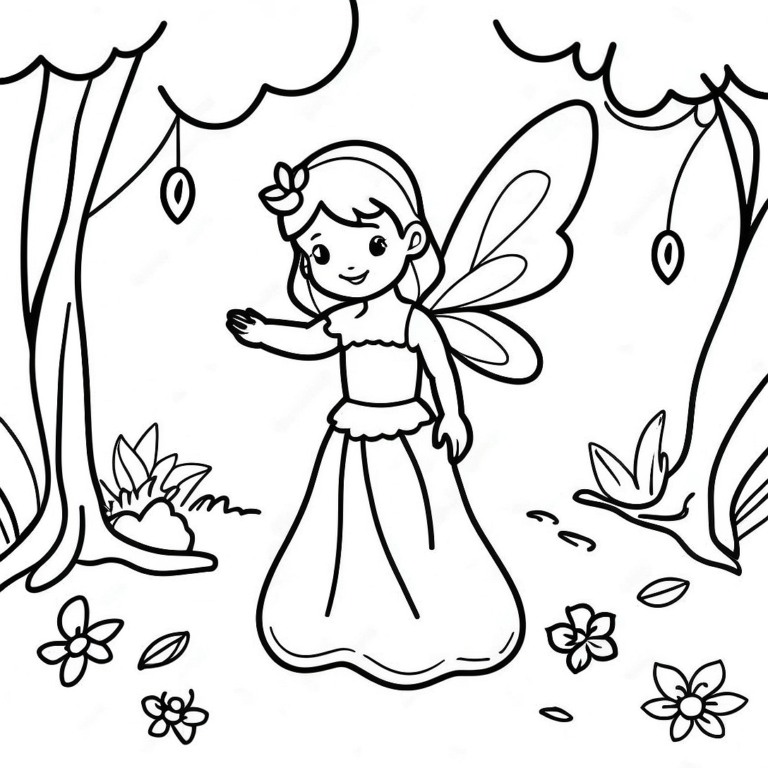 Beautiful Realistic Fairy in Enchanted Forest Coloring Page | Beautiful Realistic Fairy coloring page