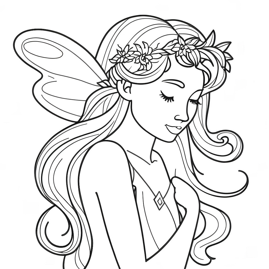 Graceful Fairy with Flowing Hair Coloring Page | Beautiful Realistic Fairy coloring page