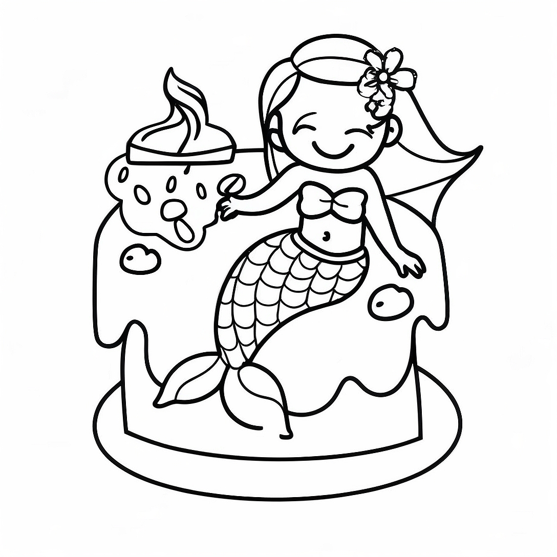 Mermaid Cake with Colorful Sprinkles Coloring Page | Mermaid Cake coloring page