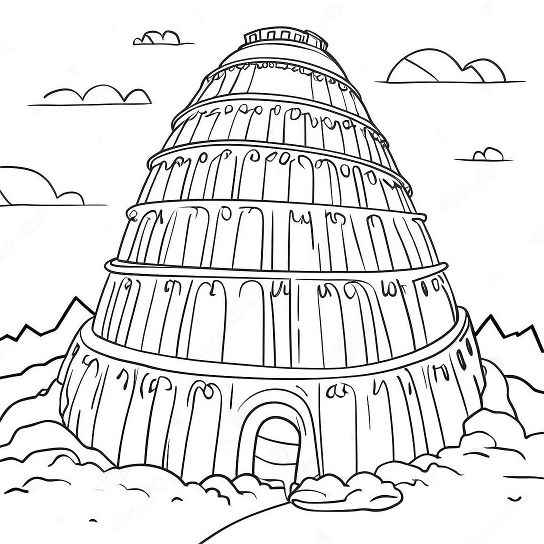 Colorful Tower of Babel Scene Coloring Page | Tower of Babel coloring page