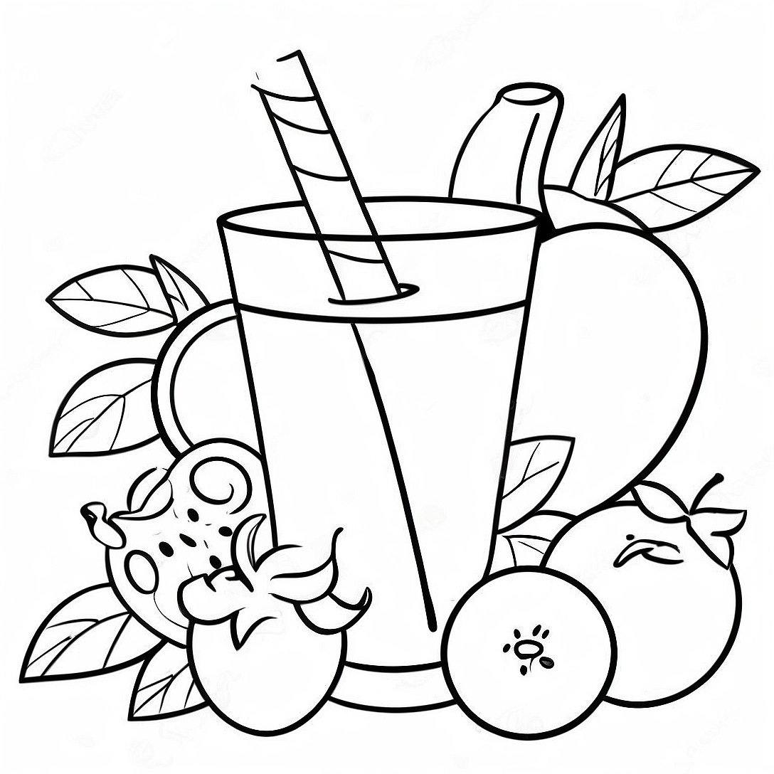 Colorful Fruit Juice Coloring Page | Juice coloring page