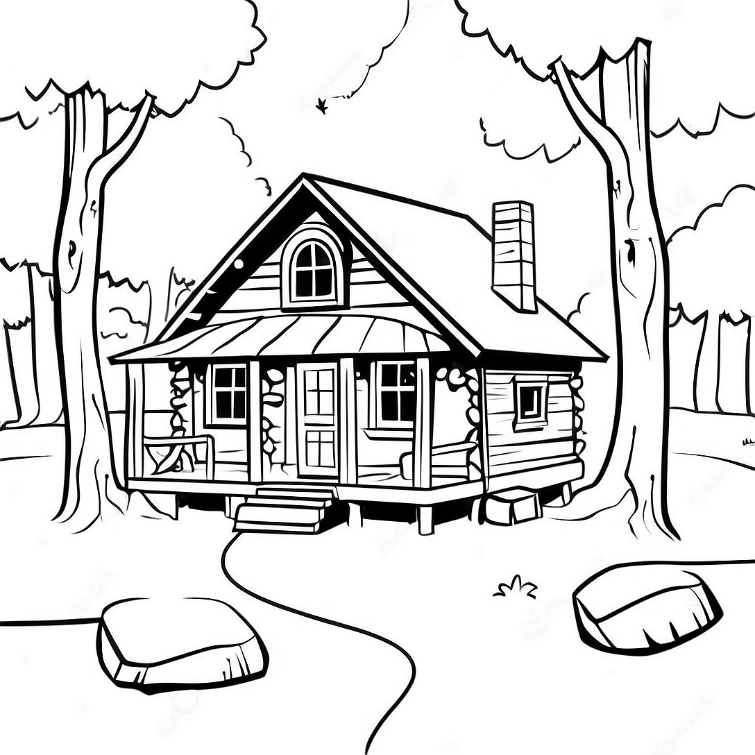 Cozy Cabin in the Woods Coloring Page | Cabin in the Woods coloring page