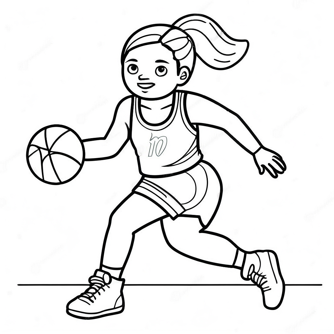 Girl Basketball Player Dribbling Coloring Page | Girl Basketball coloring page
