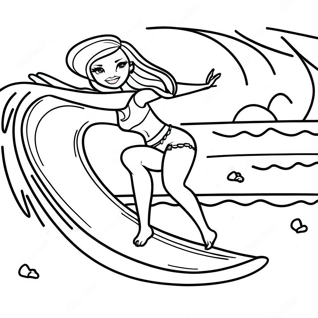Malibu Barbie Surfing Adventure Coloring Page | Malibu Barbie coloring page