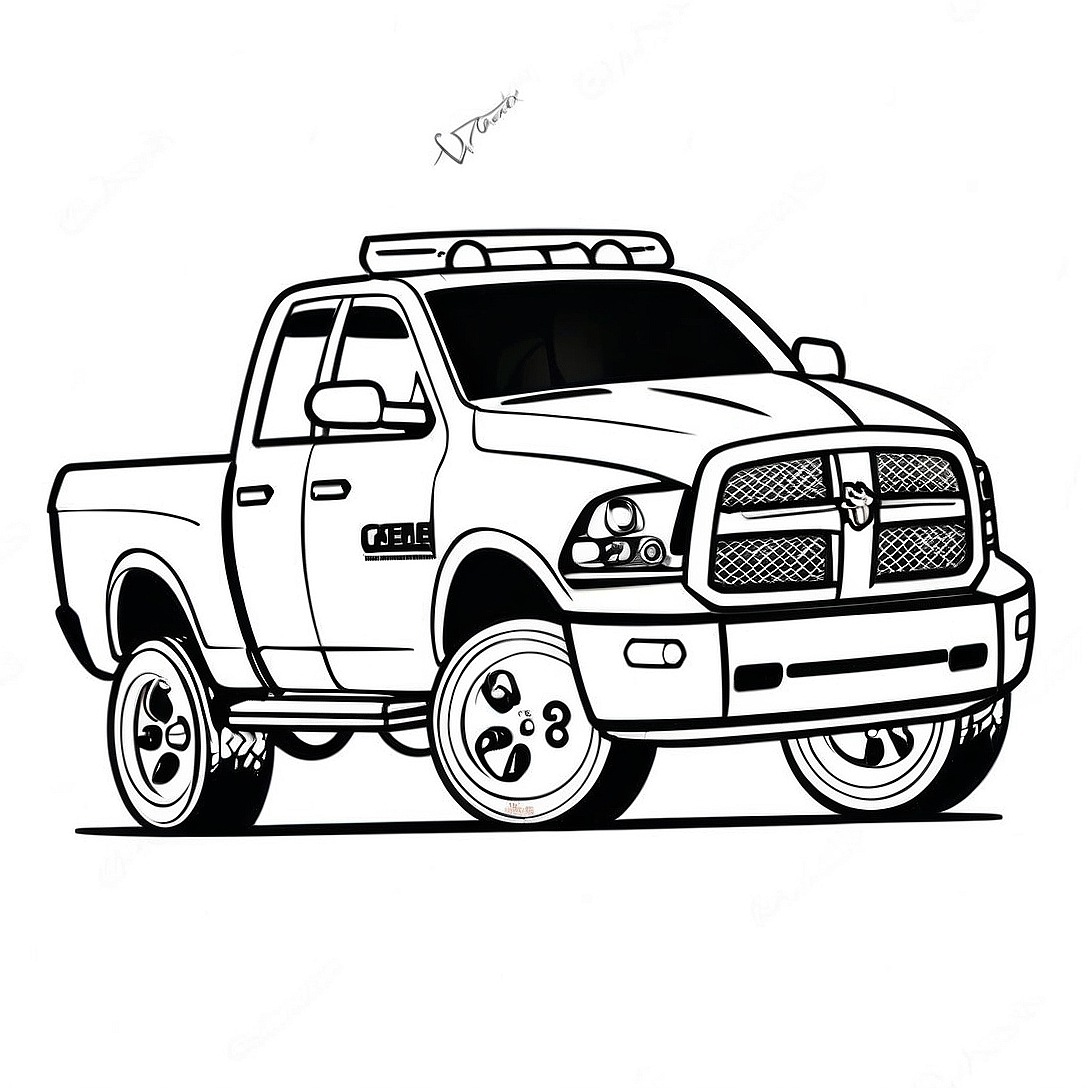 Custom Dodge Ram 1500 Truck Coloring Page | Dodge Ram 1500 Diesel Lifted Truck coloring page